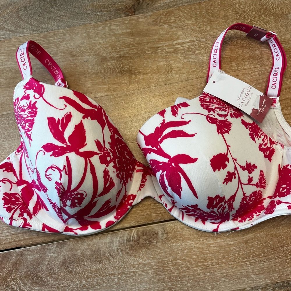 Cacique Pink and White Floral Bra